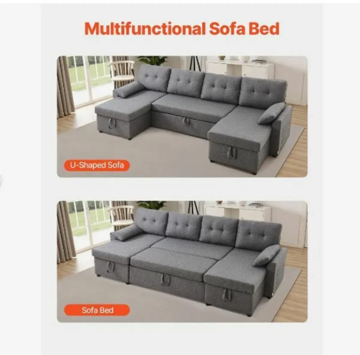 U Shaped Sofa Bed, Convertible Sofa Bed - Image 3