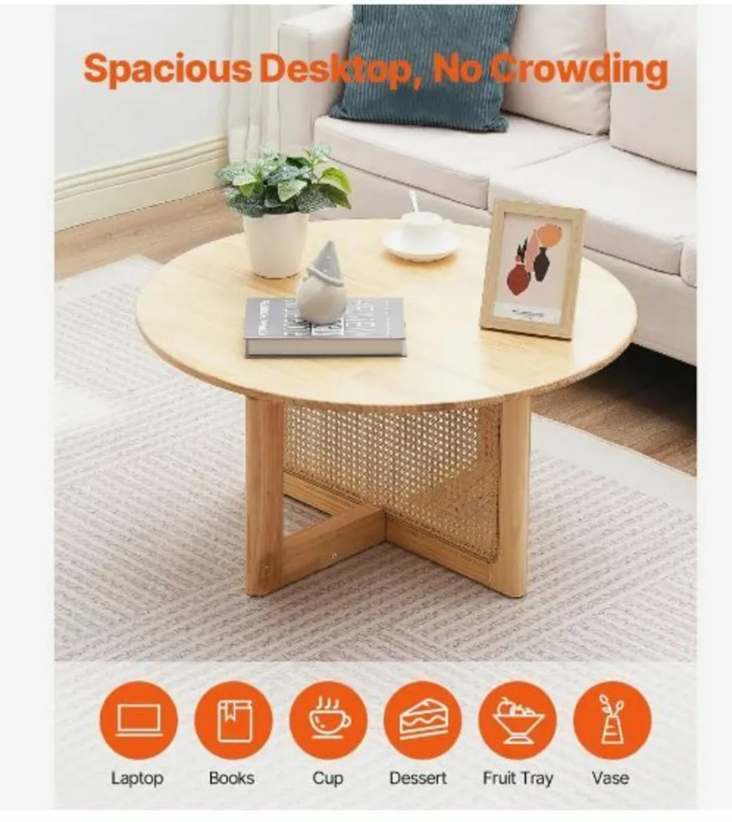Rattan Coffee Table, Round Rattan - Image 3