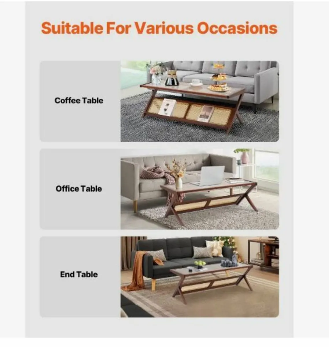 Rattan Coffee Table, Z-Shaped Rattan - Image 1