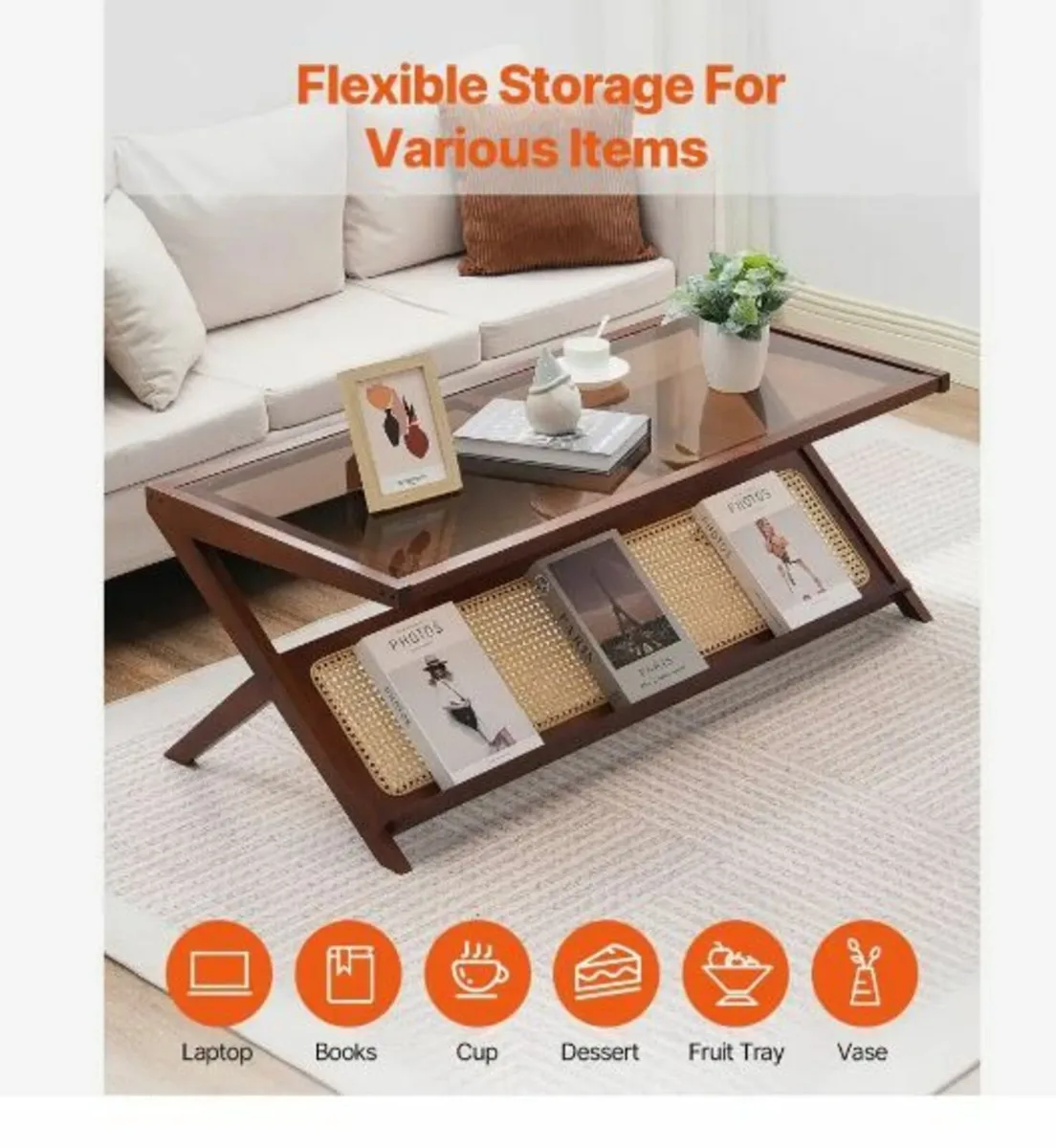 Rattan Coffee Table, Z-Shaped Rattan - Image 2
