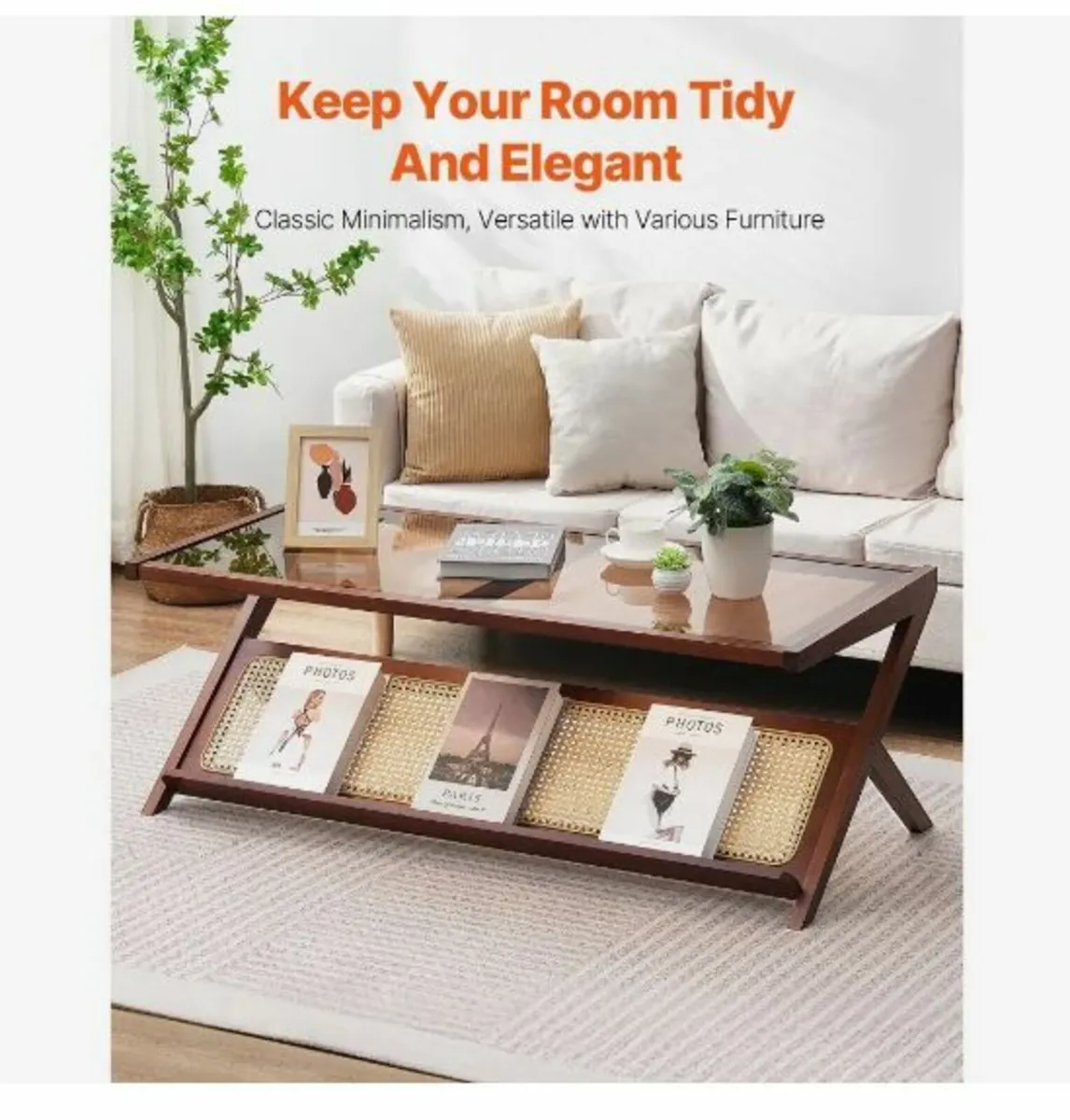 Rattan Coffee Table, Z-Shaped Rattan - Image 4