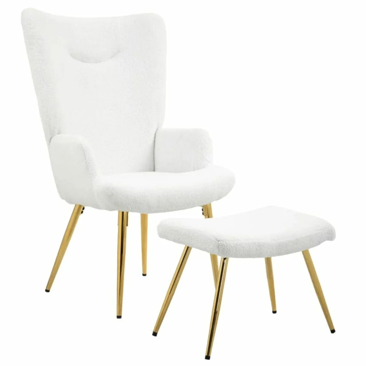 Wing chair with Ottoman, high back, Sherpa cover, - Image 1