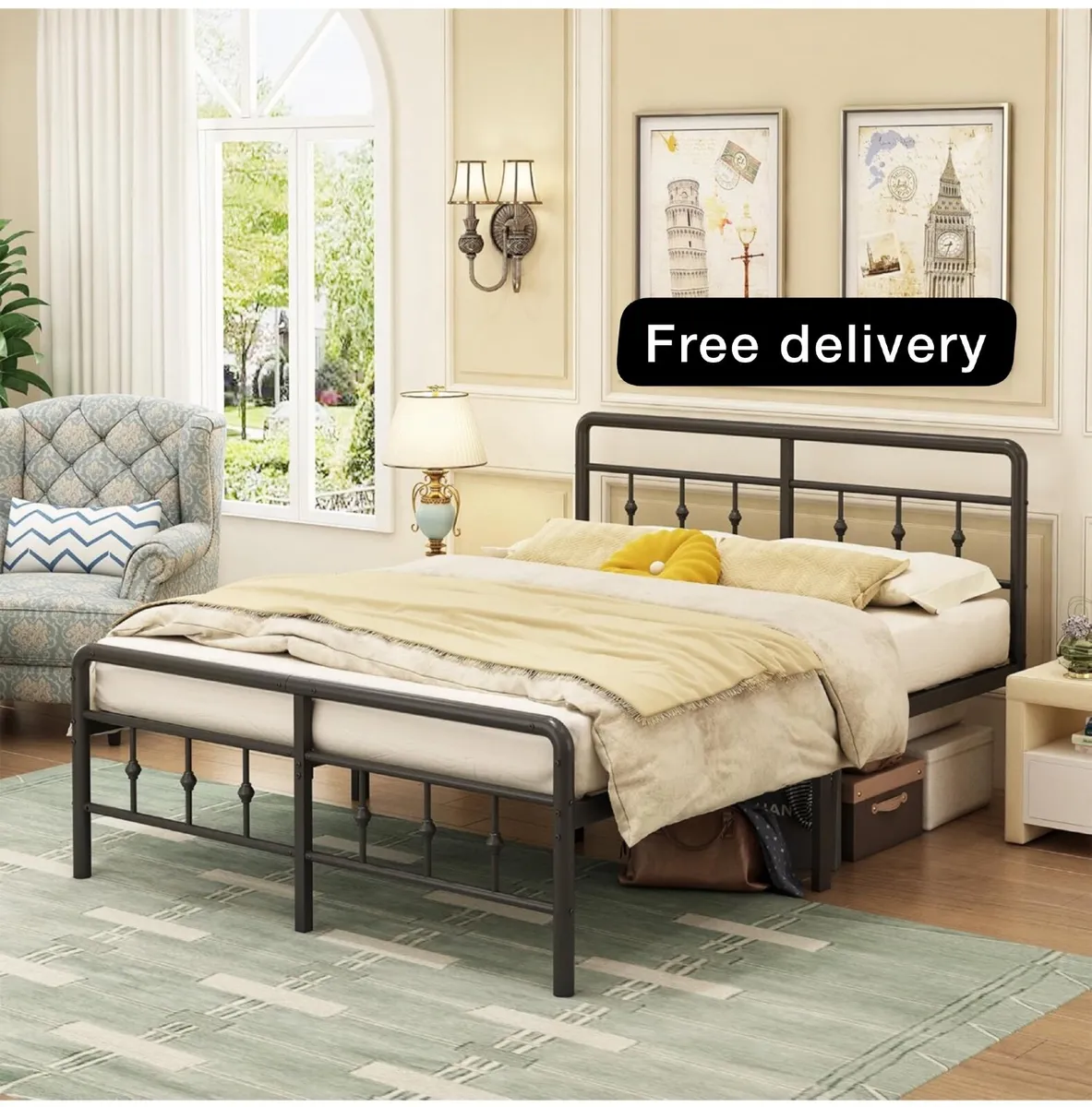 Super King Bed Frame with Victorian Headboard and - Image 1