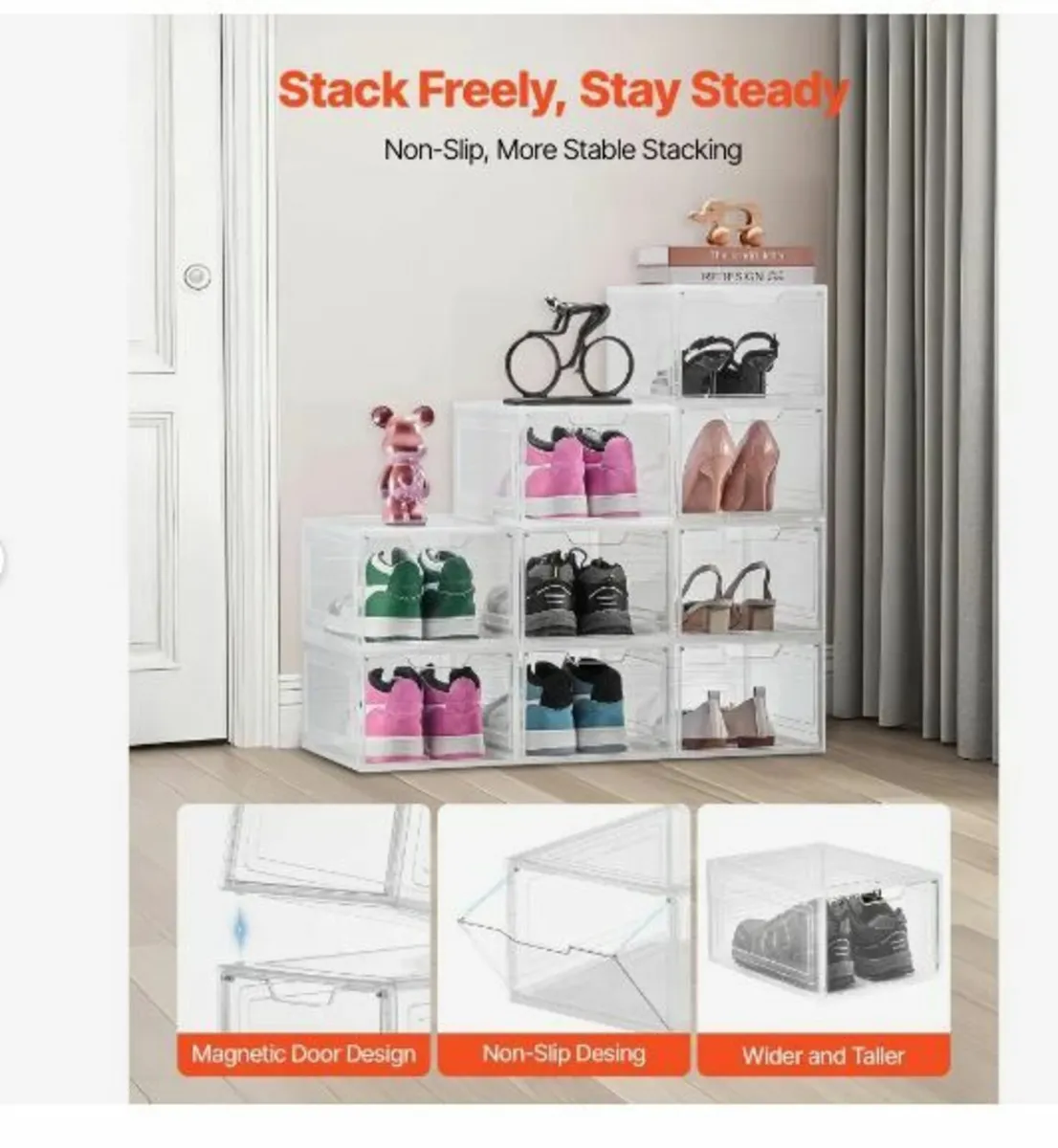 Shoe Storage Boxes, 9 Pack Clear - Image 4