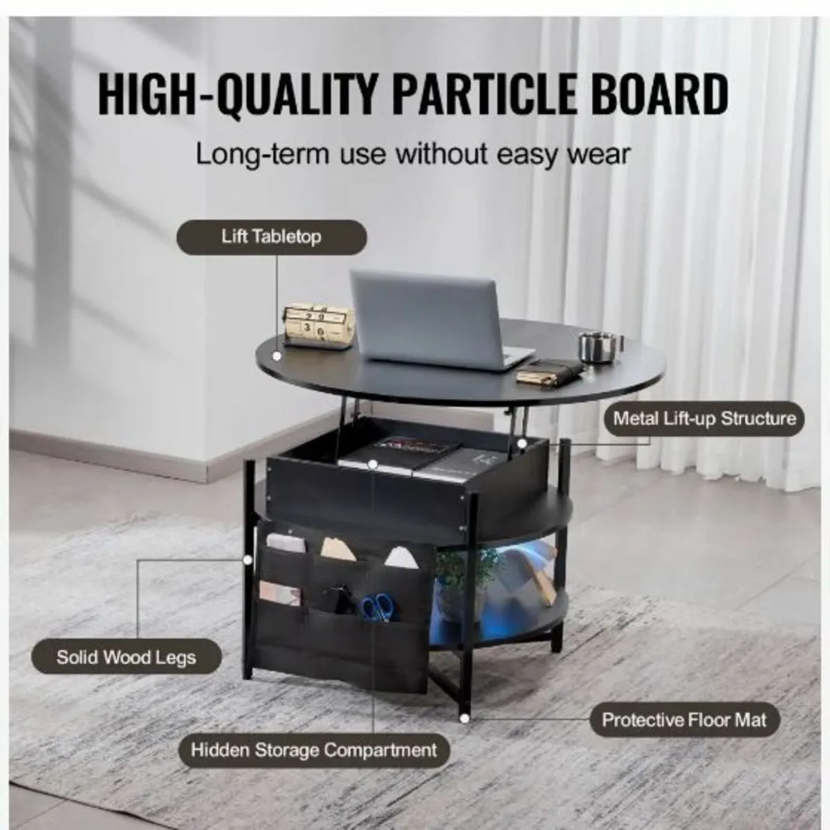 Lift Top Coffee Table, 35.3 in Round - Image 2