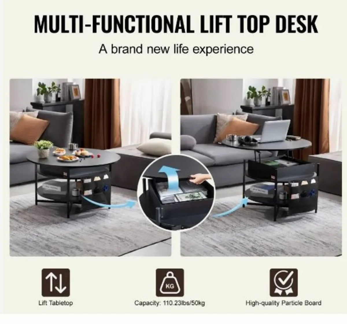 Lift Top Coffee Table, 35.3 in Round - Image 3