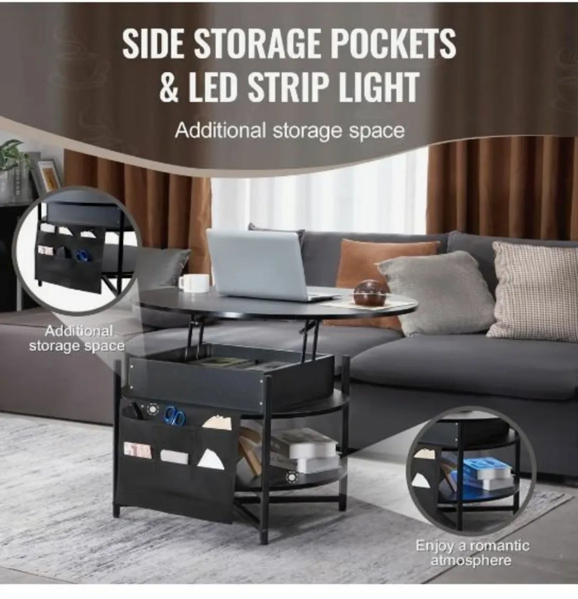 Lift Top Coffee Table, 35.3 in Round - Image 4