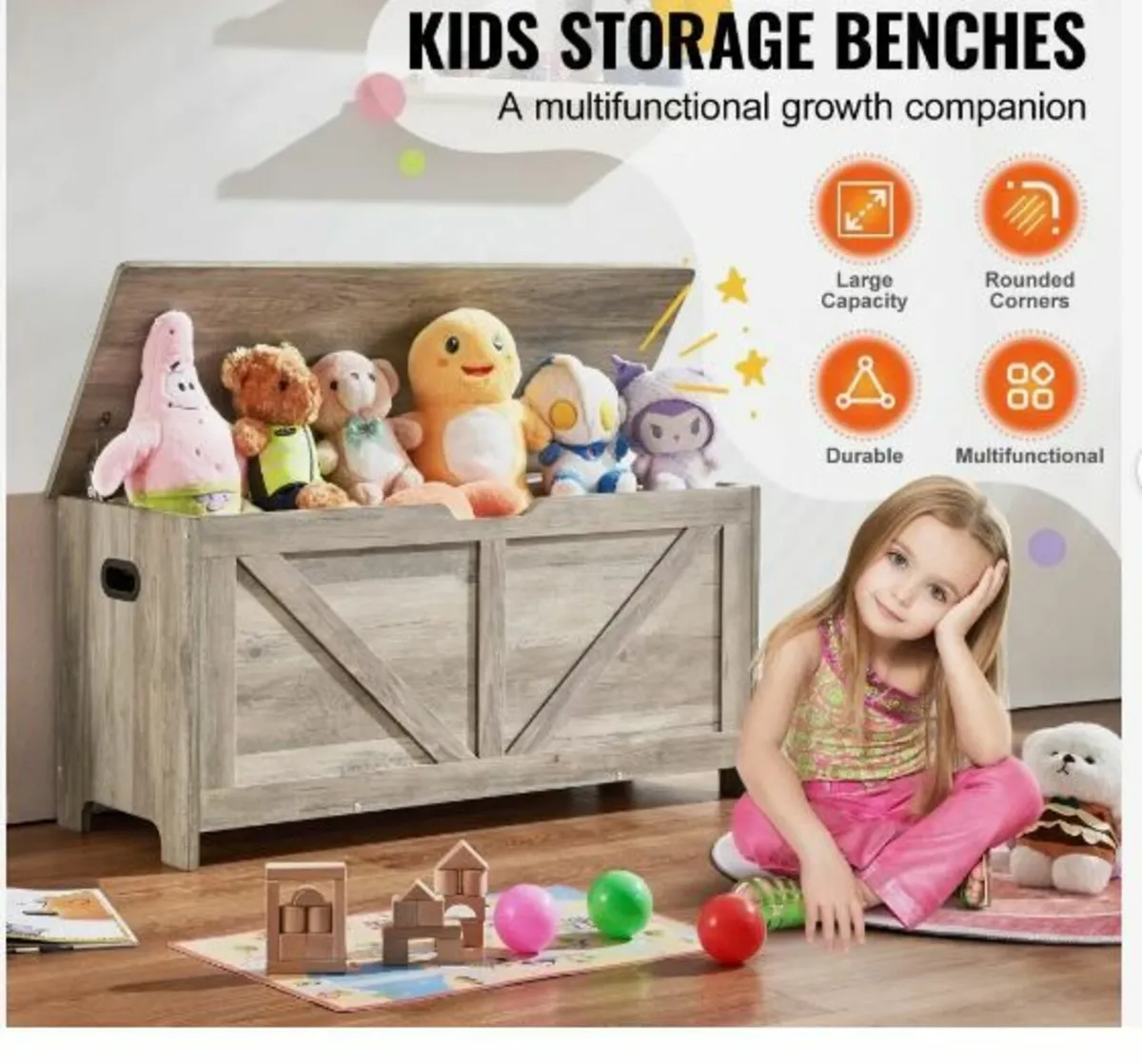 Wooden Toy Chest for Kids, Toddler Toy - Image 2