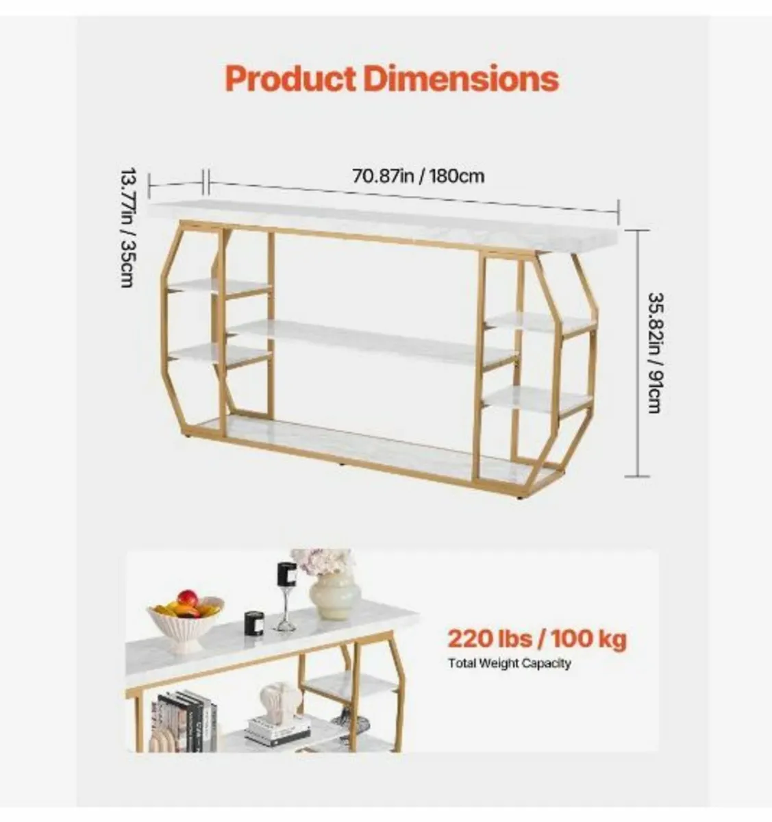 Marble Console Table, 3 Tiers Modern - Image 1
