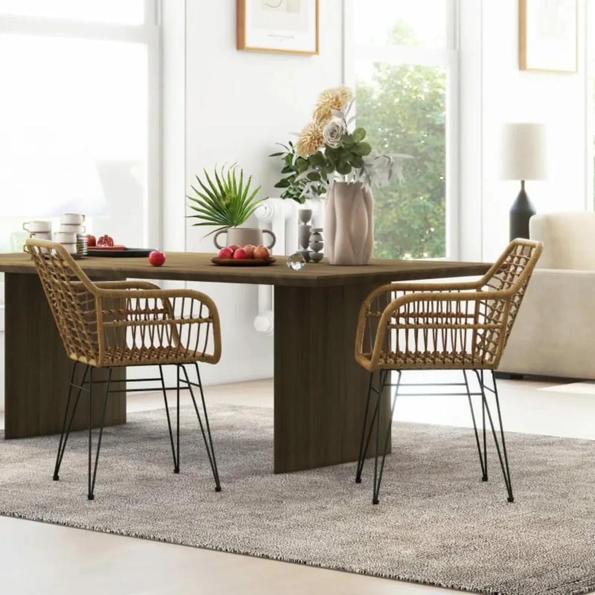 2-Pack Boho-Style Chairs, Kitchen Chairs, PE Ratta - Image 2
