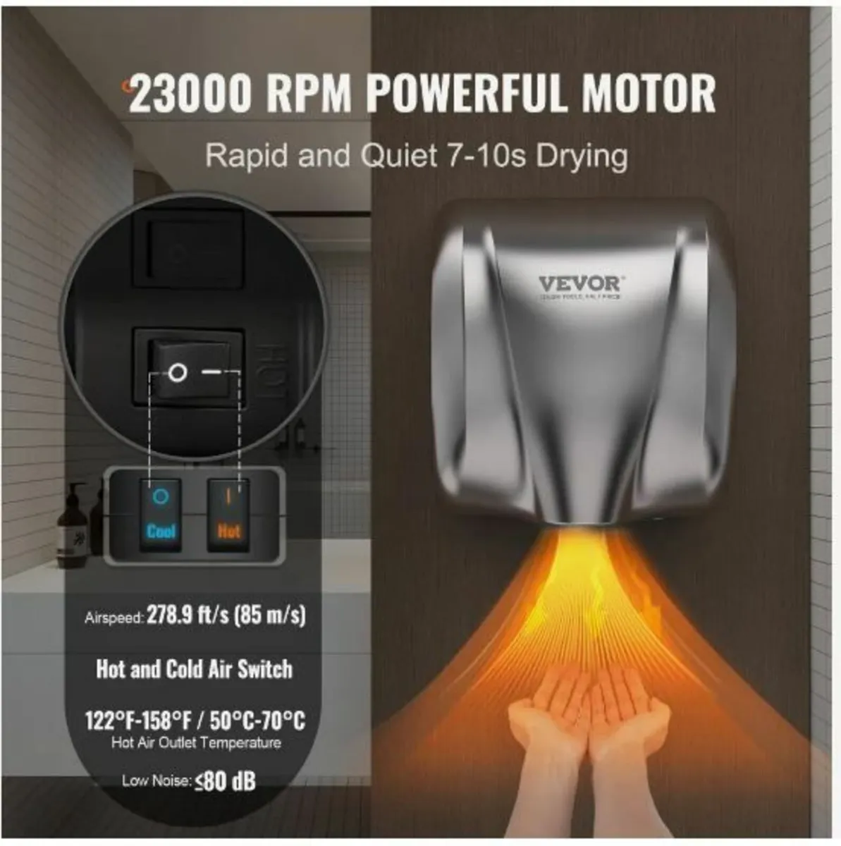 Heavy Duty Commercial Hand Dryer, 1800W - Image 4