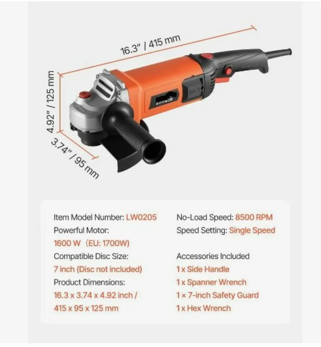 Angle Grinder, 177.8mm Electric Grinder Power Tool - Image 3