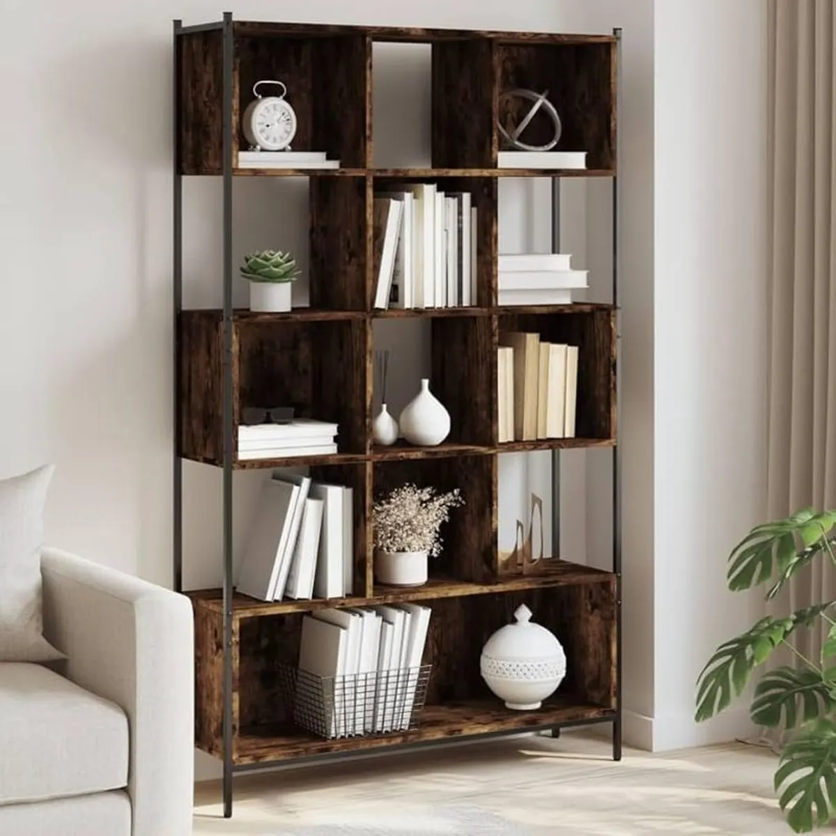 Brand New Bookcase Smoked Oak 102x28x172 cm Engineered Wood