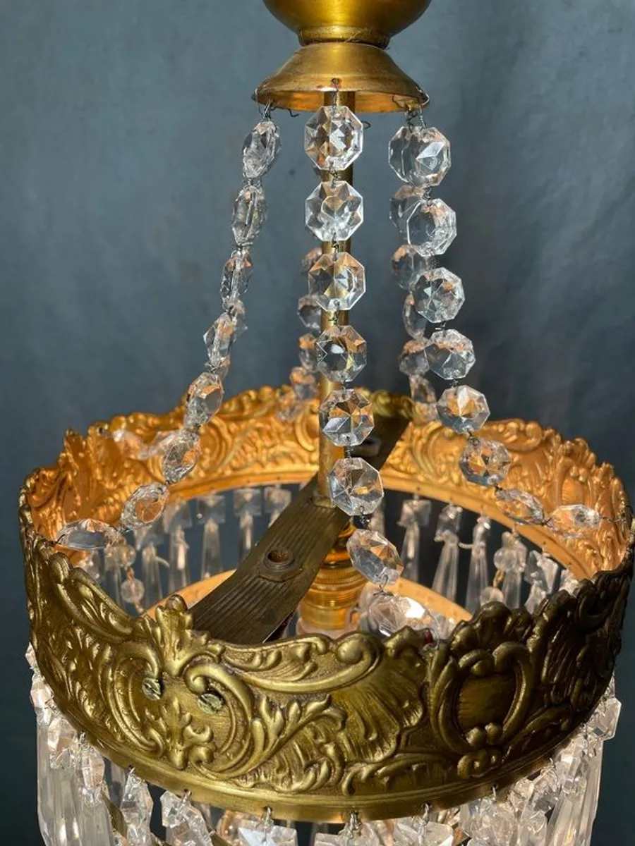 Vintage Brass & Glass Cascading Chandelier ( pair available ) . - Image 2