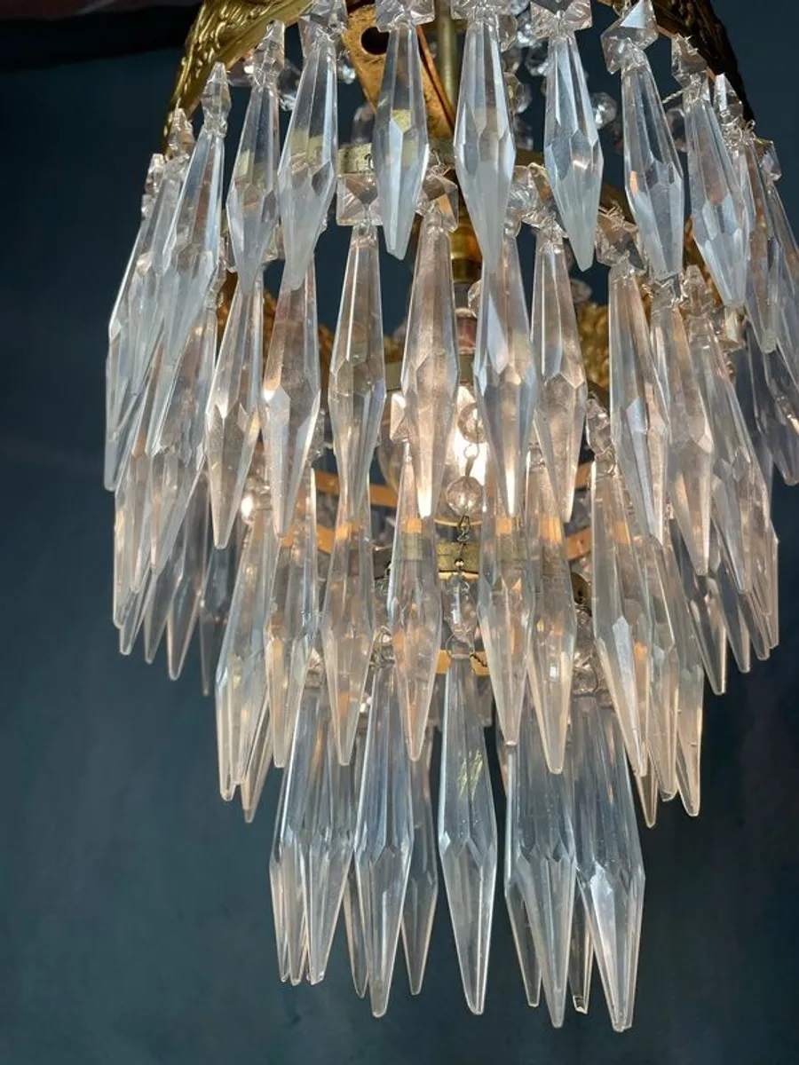 Vintage Brass & Glass Cascading Chandelier ( pair available ) . - Image 3