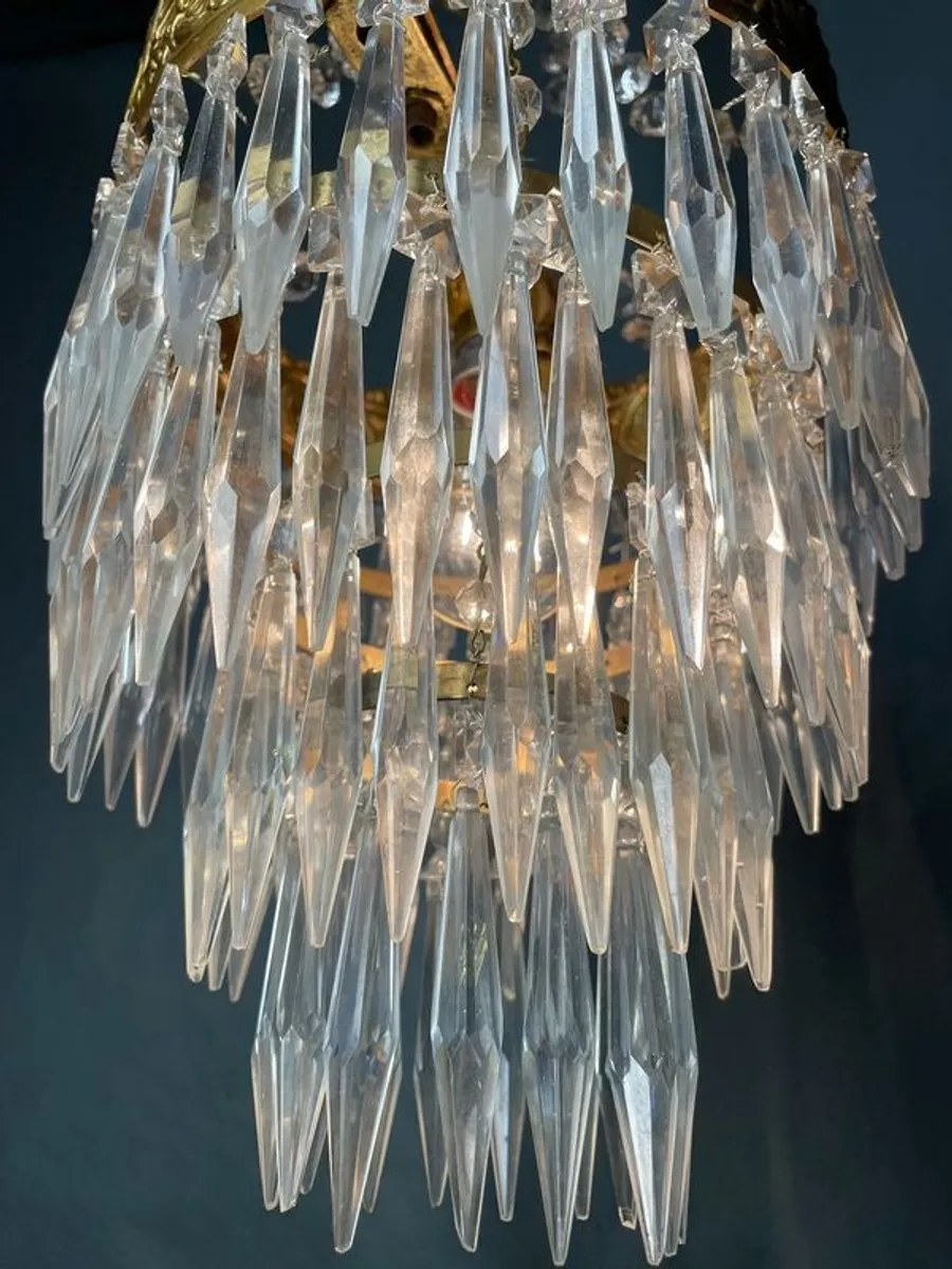 Vintage Brass & Glass Cascading Chandelier ( pair available ) . - Image 4