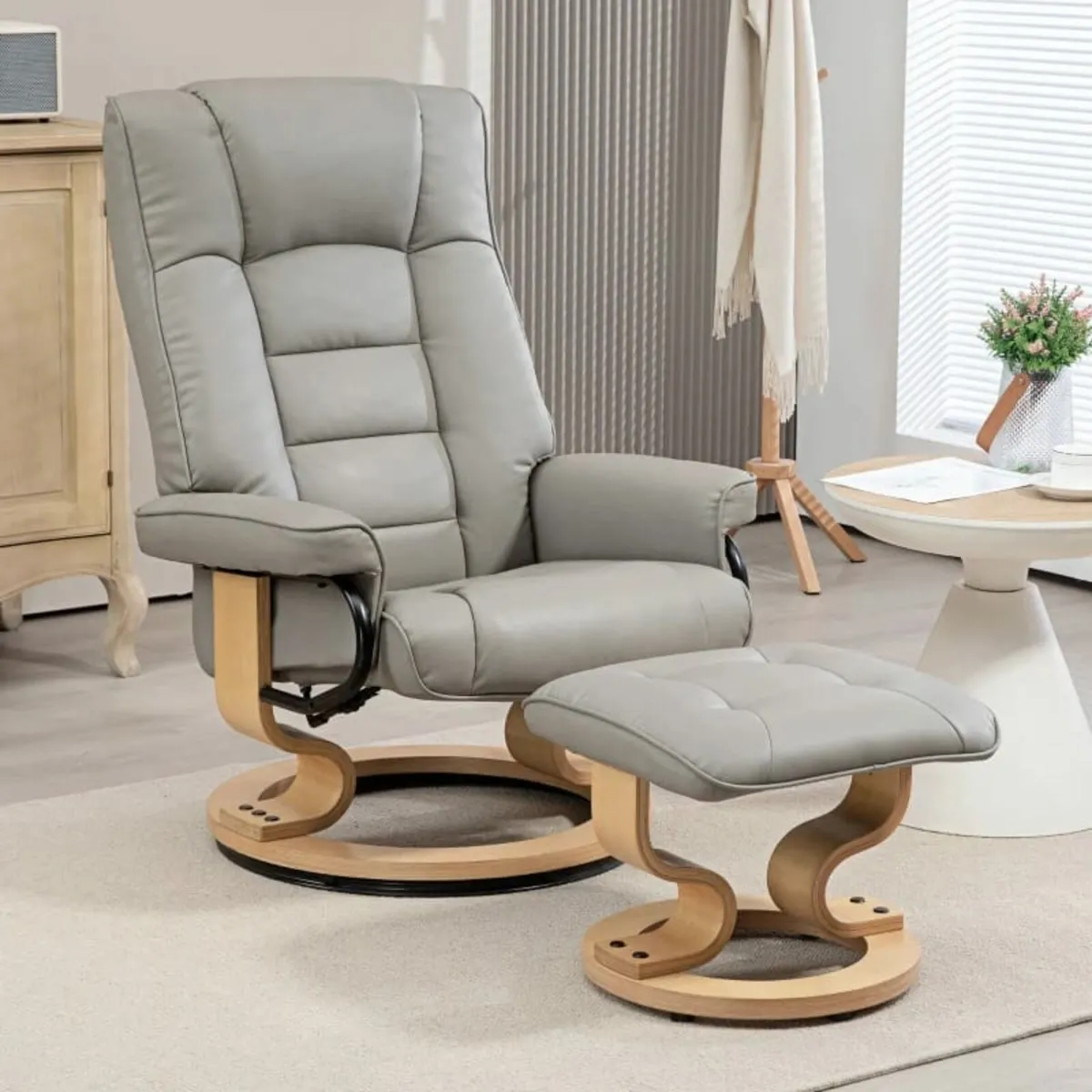 Recliner with Ottoman, swivel & recline, faux leat - Image 1