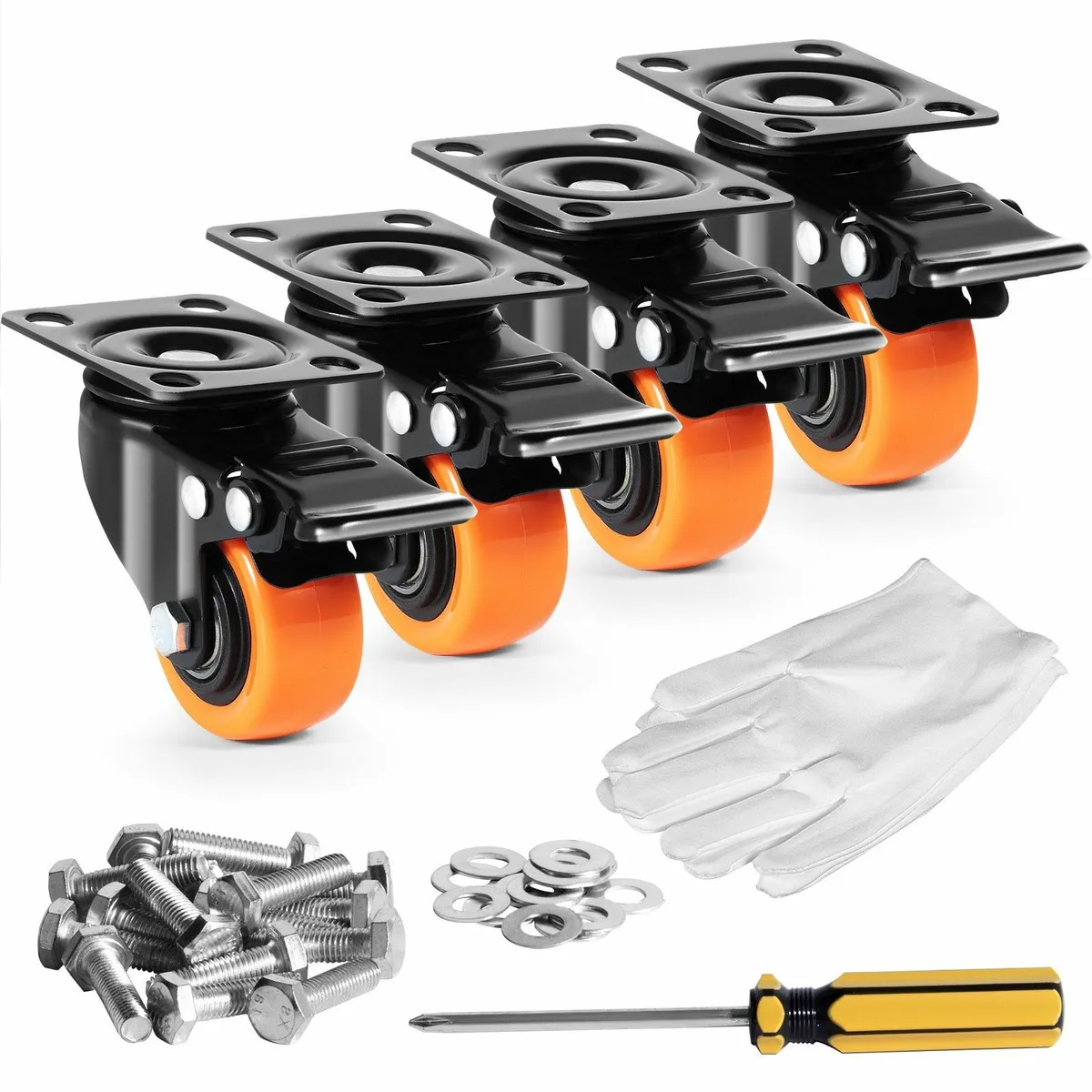 Caster Wheels, 2-inch Swivel Plate Casters, 4 Sets - Image 1