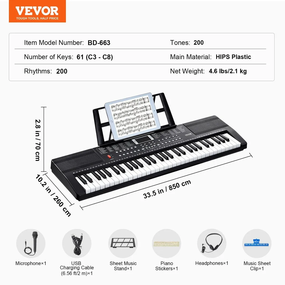 61 Key Digital Keyboard Piano Electric Portable - Image 2