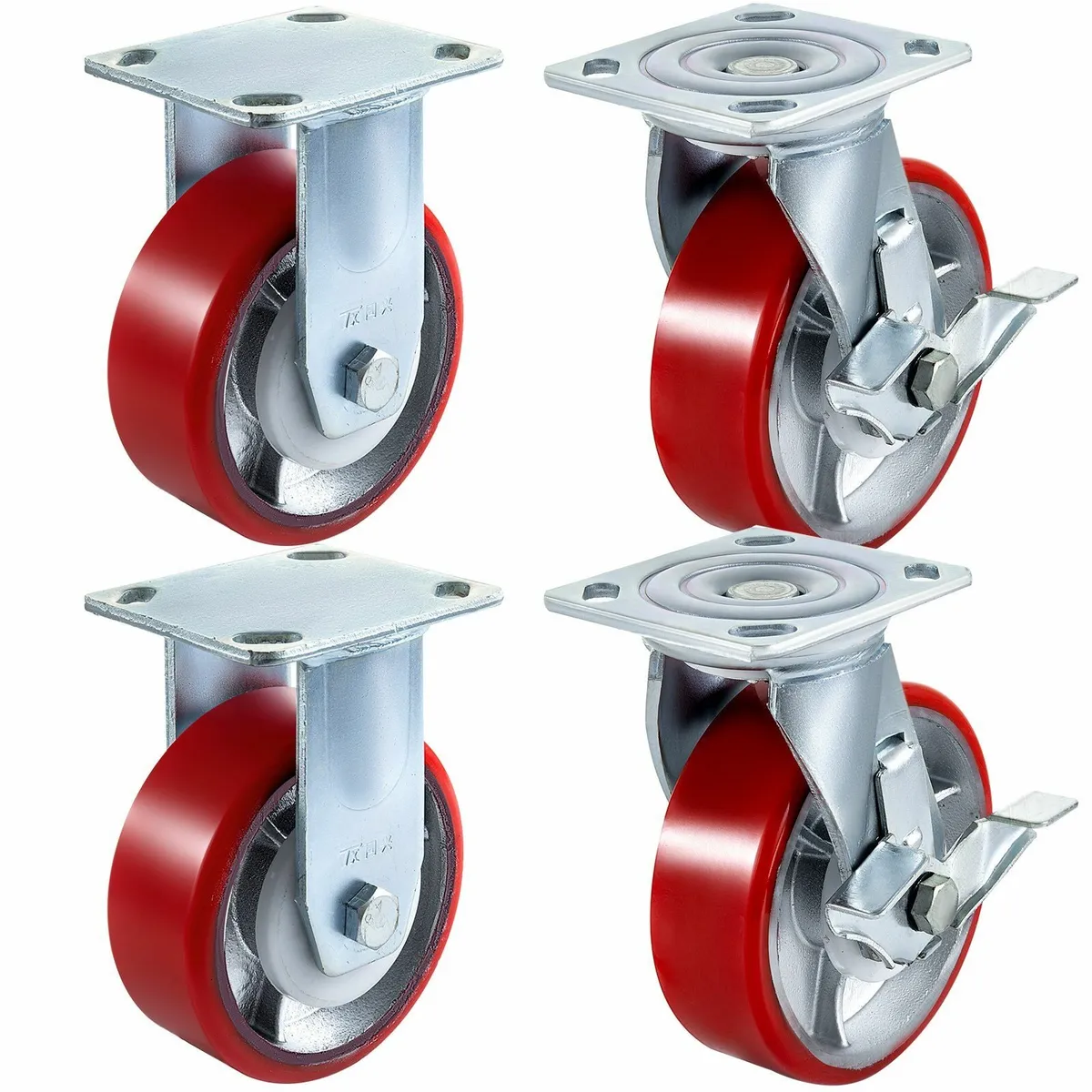 4 Pack 6 x 2 Inch Caster Wheels 2 Rigid & 2 Swivel - Image 1
