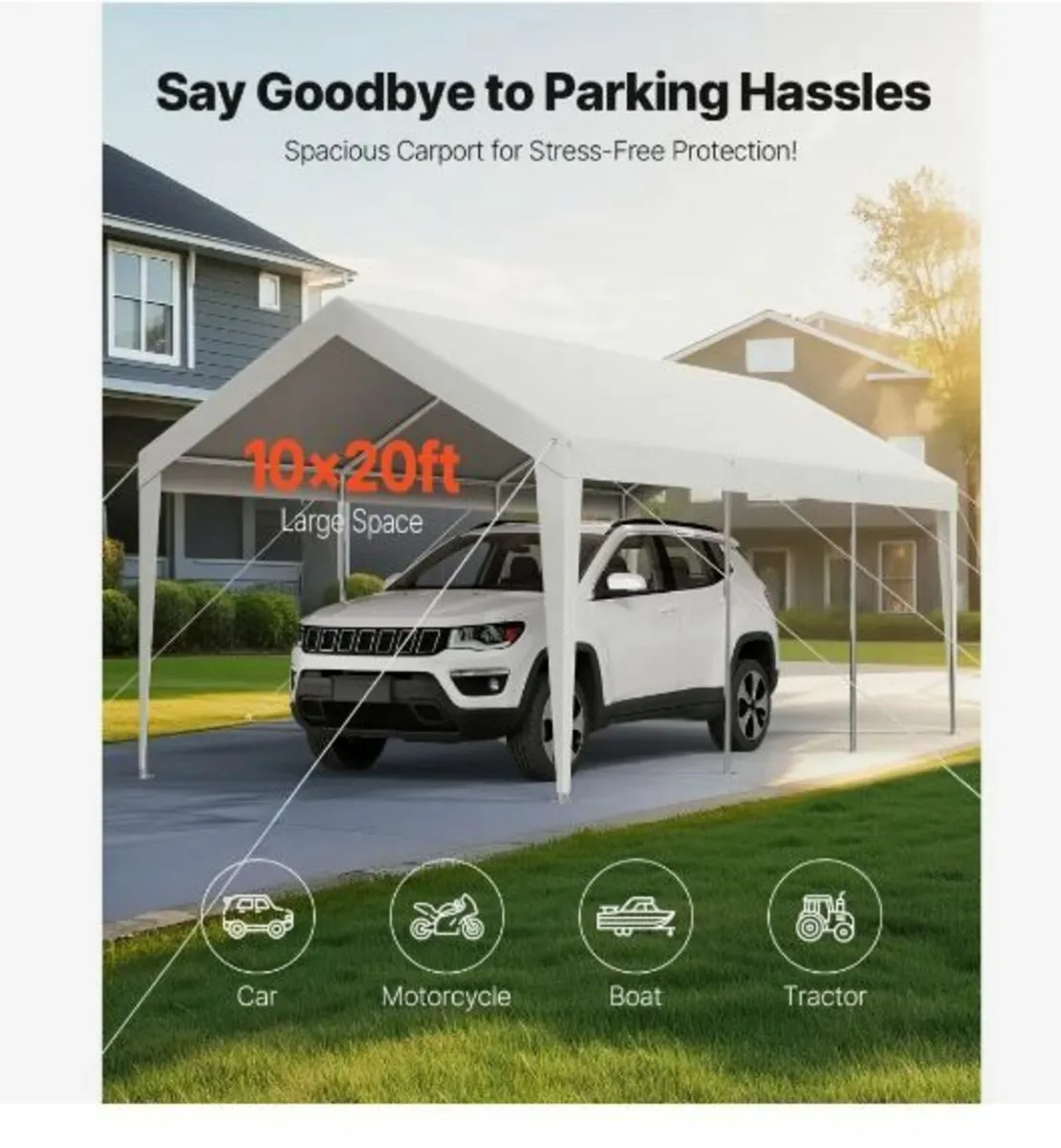 Carport, 10 x 20 FT Outdoor Car Canopy - Image 2
