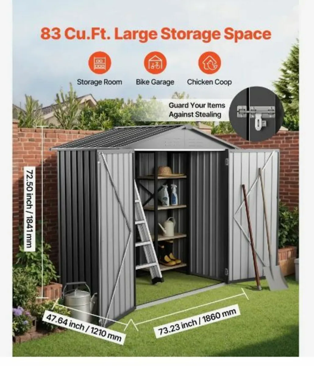 1860 x 1210 x 1841 mm Metal Garden Shed - Image 2