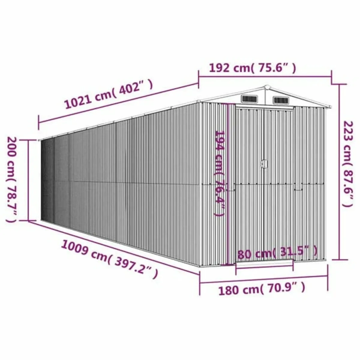 Garden Shed Anthracite 192x1021x223 cm Galvanised - Image 3