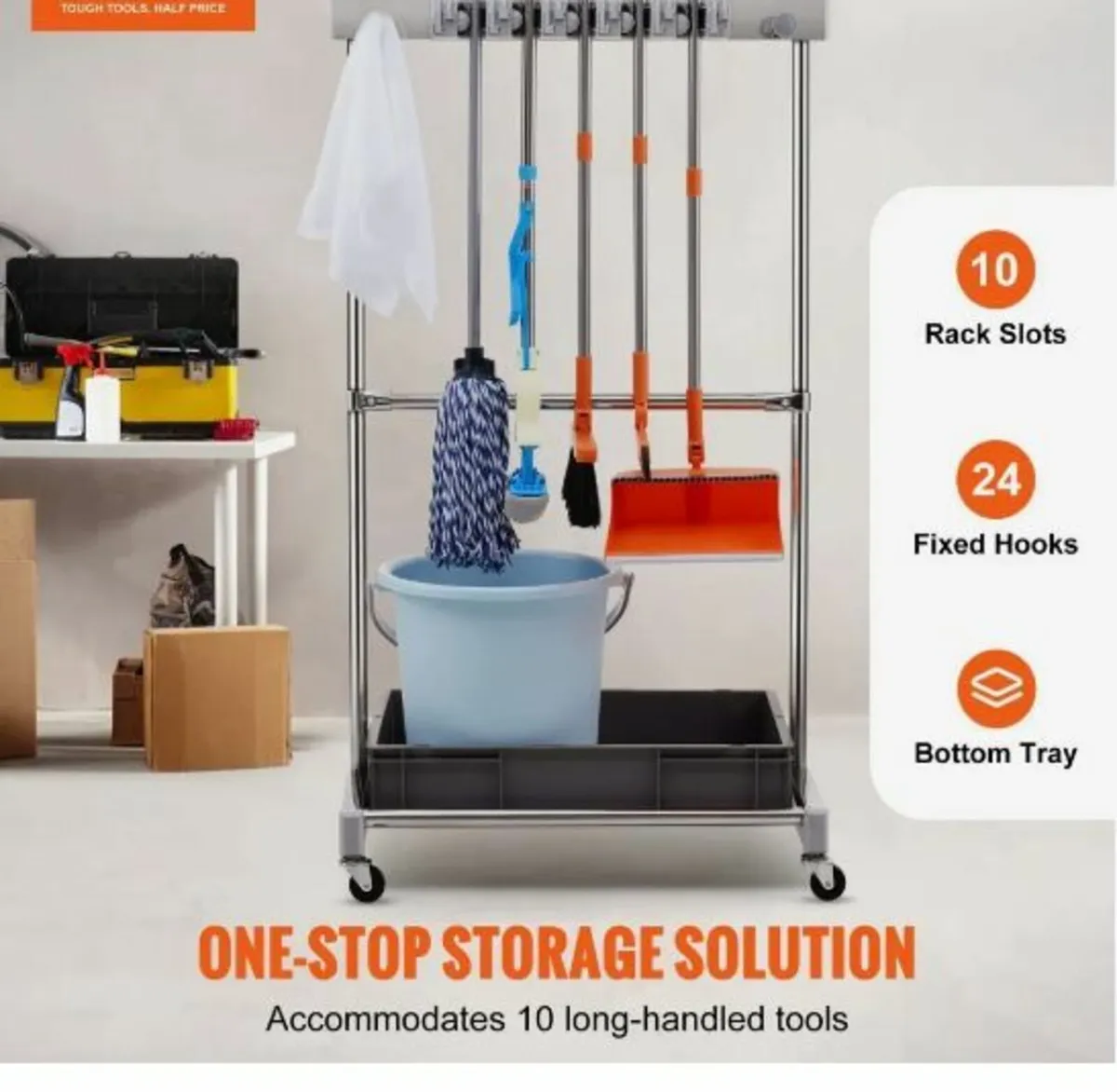 Garden Tool Organizer, 10 Slots with Hooks - Image 4