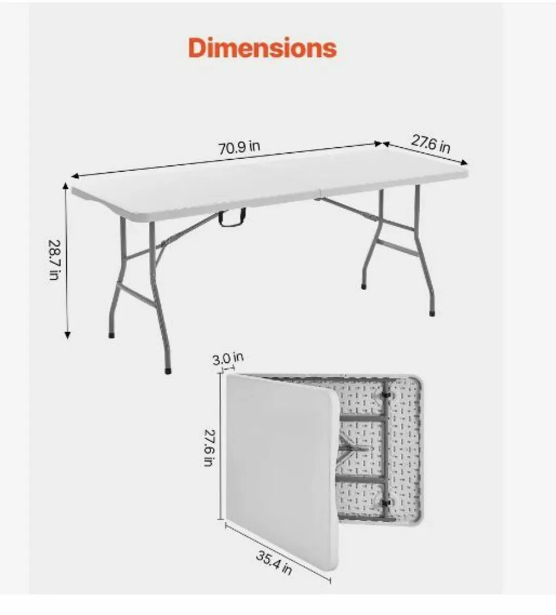 Folding Table, 6 Ft Heavy Duty Portable - Image 2
