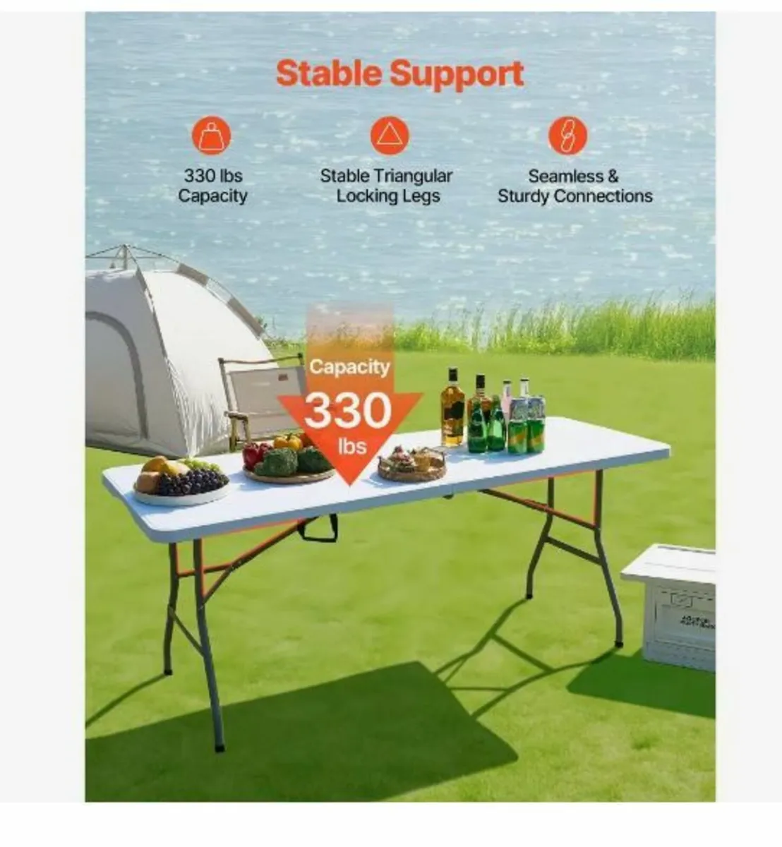 Folding Table, 6 Ft Heavy Duty Portable - Image 4