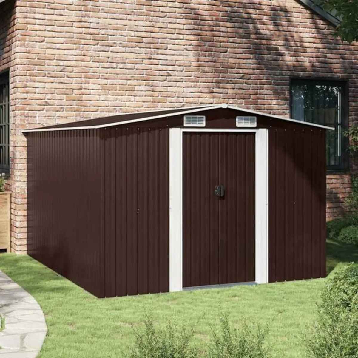 Garden Shed 257x298x178 cm Metal Brown - Image 1