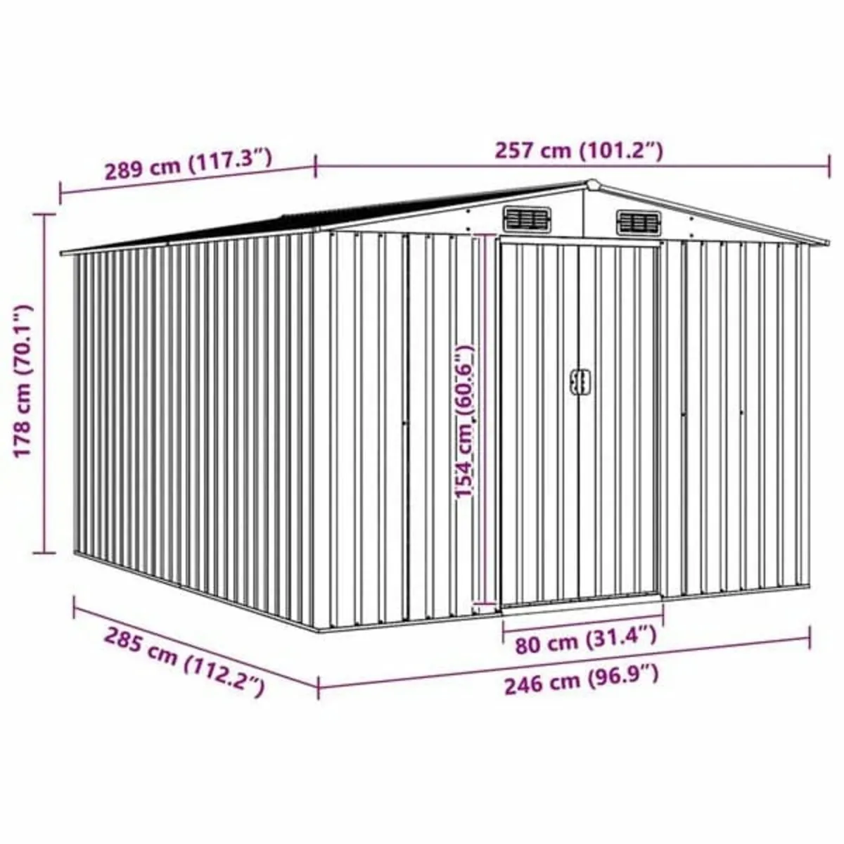 Garden Shed 257x298x178 cm Metal Brown - Image 3
