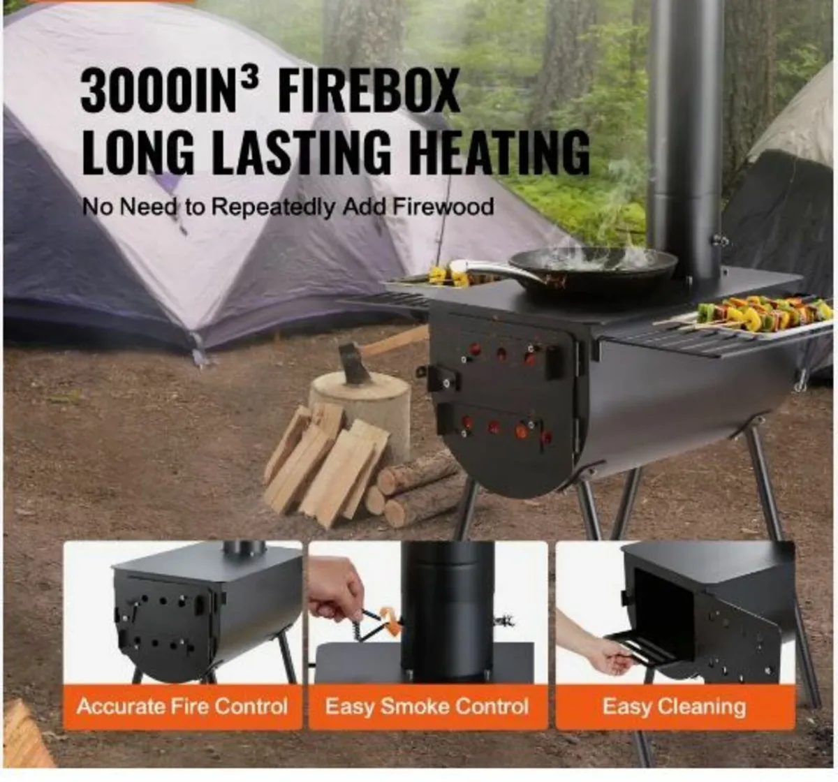Wood Stove, 3 m, Alloy Steel Camping - Image 2