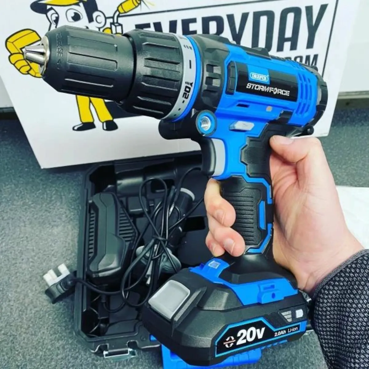 Draper Storm Force® 20v Combi Drill & 4½" Angle Gr - Image 2
