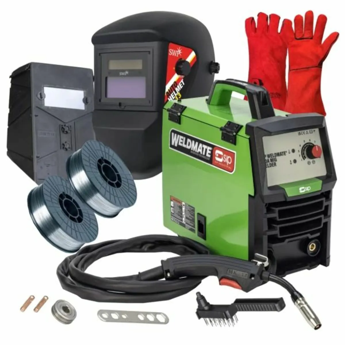 SIP WELDMATE® 100A Gasless MIG Welder, Helmet, Wir - Image 1