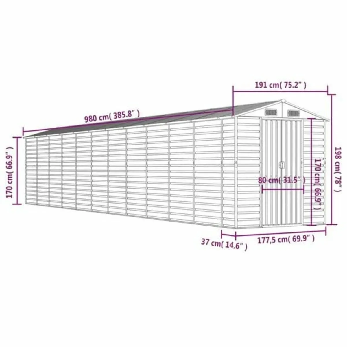 Garden Shed Brown 191x980x198 cm Galvanised Steel - Image 4