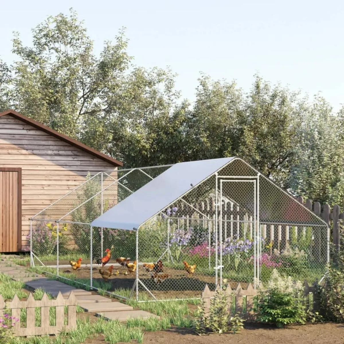 Galvanised Walk In Chicken Run w/ Cover 6 x 3 x 2m - Image 4
