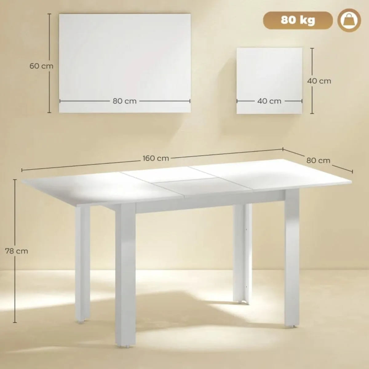 Extendable dining table, 120-160 x 70 cm, adjustab - Image 4