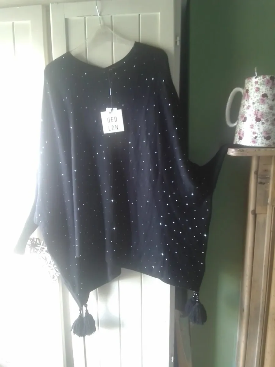 QED LONDON Black sparkly embellished jumper 14 - Image 2