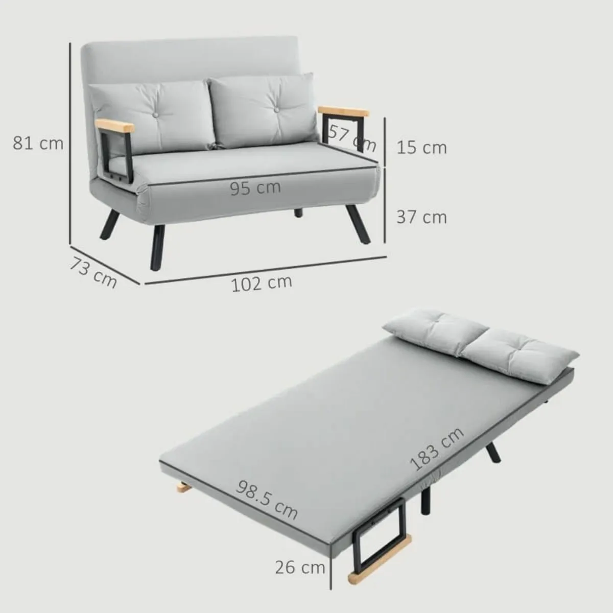 4-in-1 Velvet-Feel Double Sofa Bed, with Pillows - - Image 4