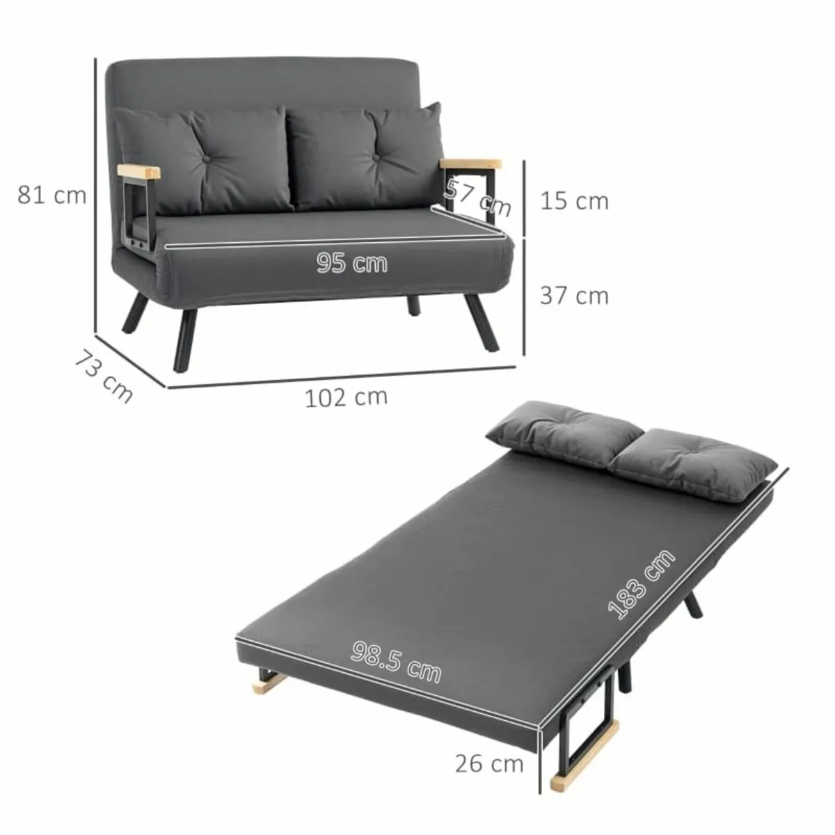 4-in-1 Velvet-Feel Double Sofa Bed, with Pillows - - Image 4