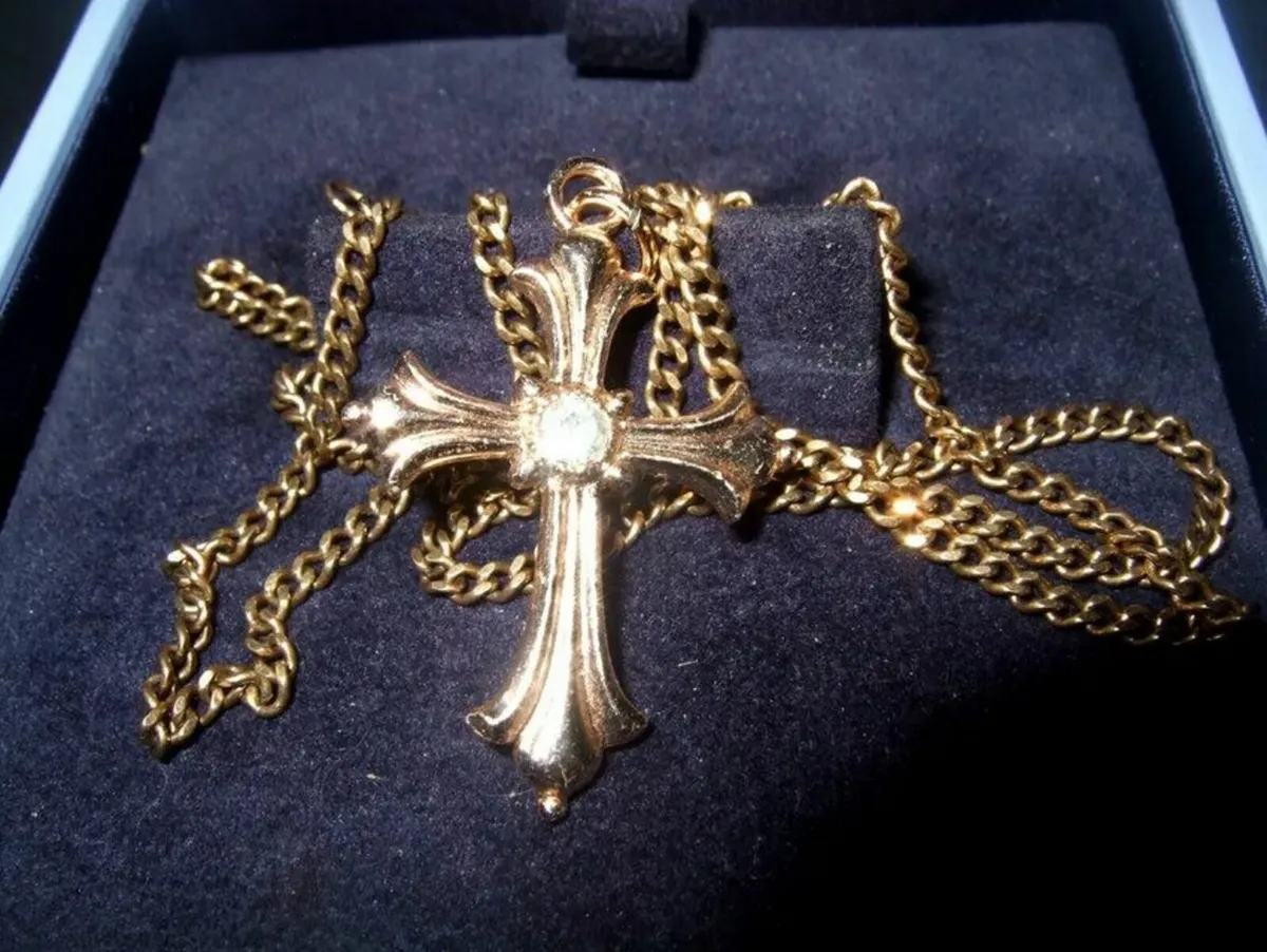 Vintage Hallmarked 9ct Necklace & Gemset Cross - Image 2