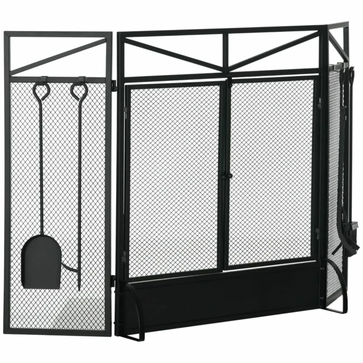 3 Panel Folding Fire Guard Screen with Fireplace T - Image 1
