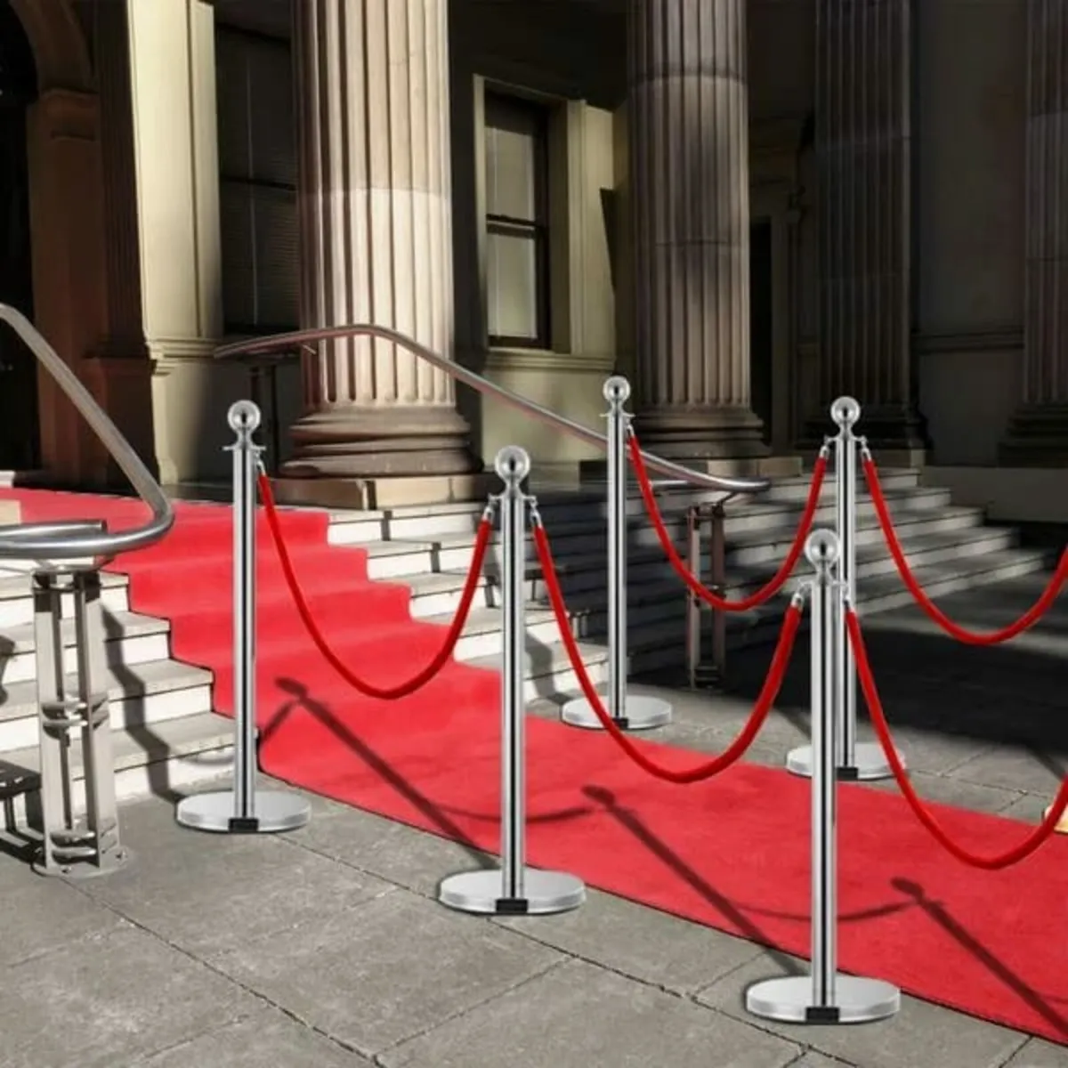 3 Piece VIP Queue Barrier Set Stainless Steel Silv - Image 2
