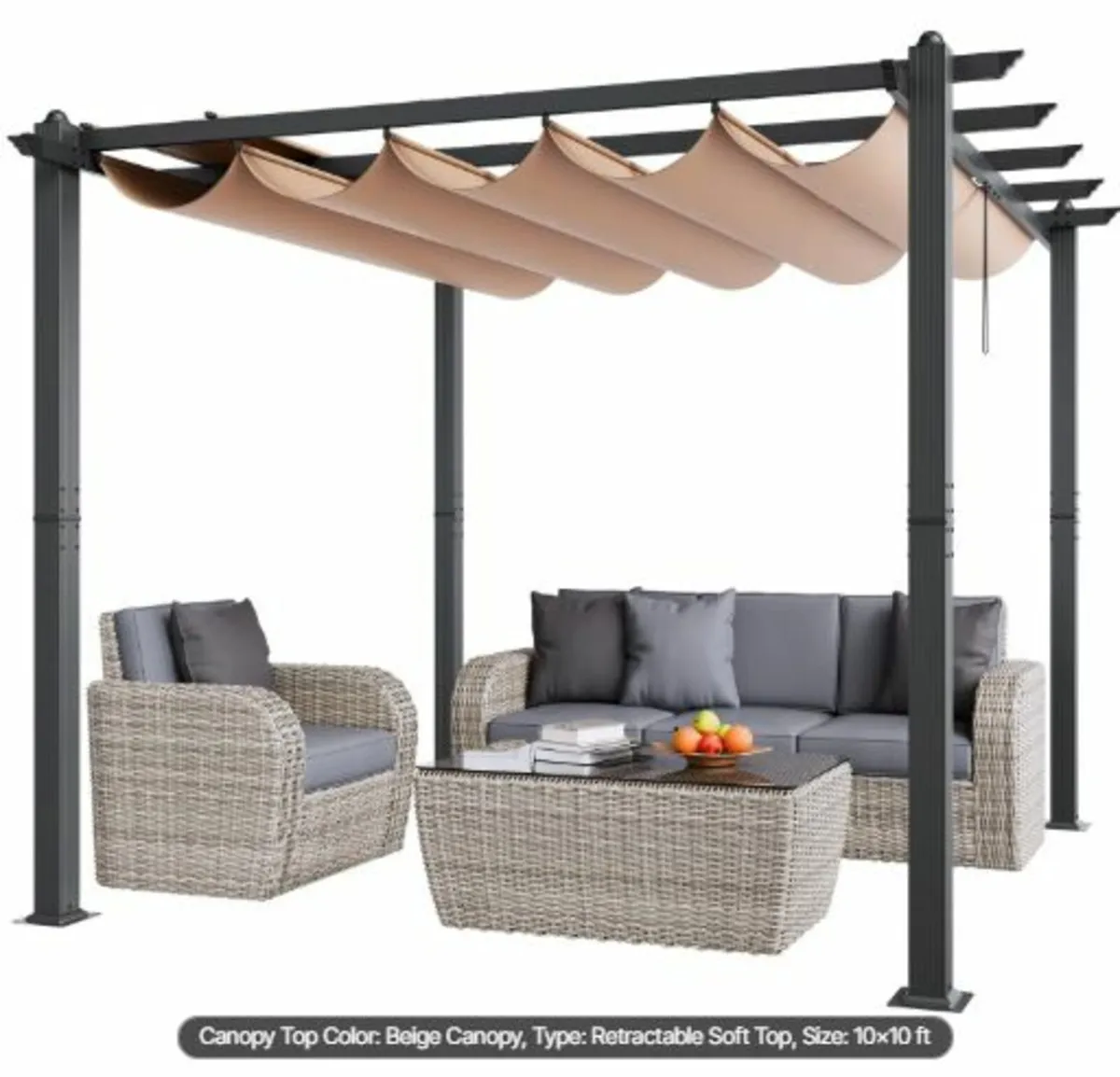 10'x10' Outdoor Retractable Pergola with Canopy, - Image 1