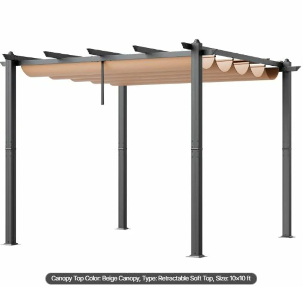 10'x10' Outdoor Retractable Pergola with Canopy, - Image 3