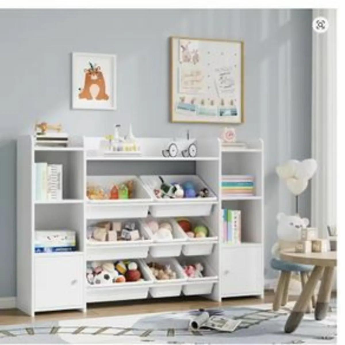 Kids Toy Storage Unit and Bookcase with 8 Boxes an - Image 1