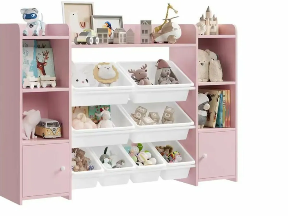 Kids Toy Storage Unit and Bookcase with 8 Boxes an - Image 2