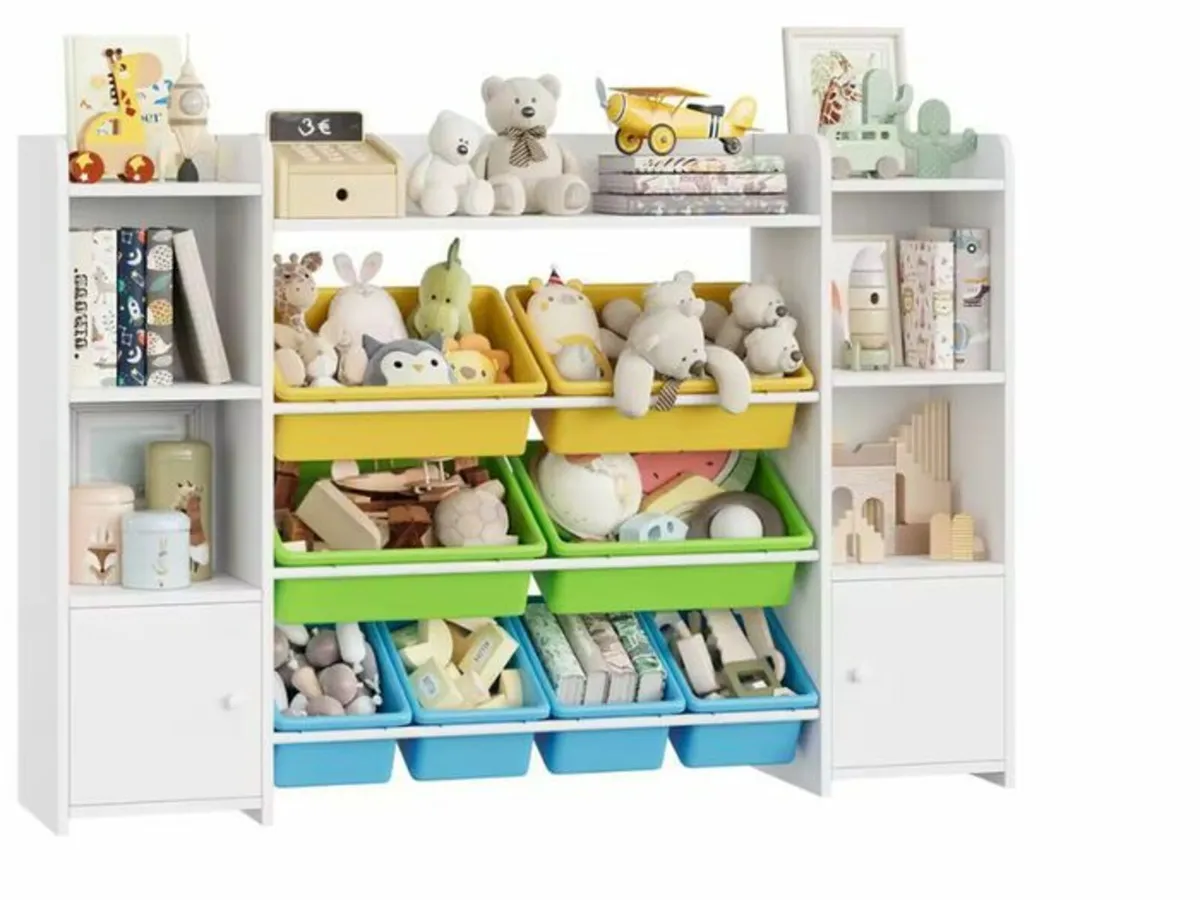 Kids Toy Storage Unit and Bookcase with 8 Boxes an - Image 3