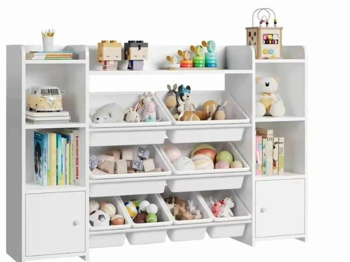 Kids Toy Storage Unit and Bookcase with 8 Boxes an - Image 4